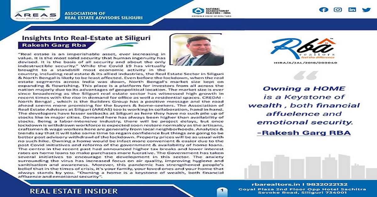 Insights into Real Estate at #Siliguri by Rakesh Garg RBA